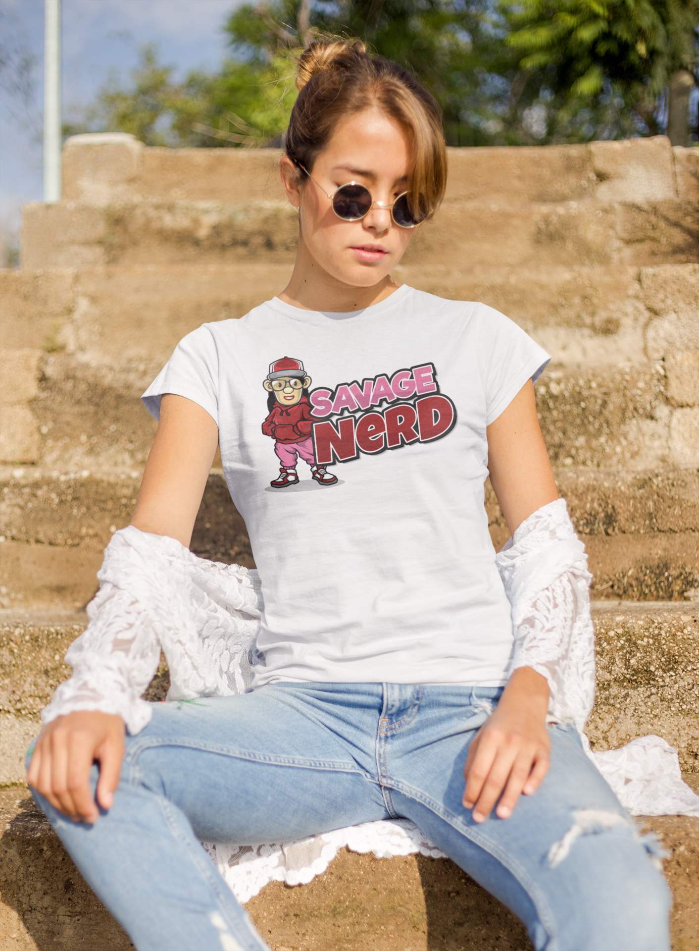 Pink & Red Savage Nerd T-shirt